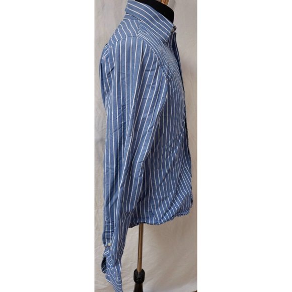 Hollister California Pacific Merch Medium Blue White Stripe Long Sleeve Shirt - Picture 7 of 11